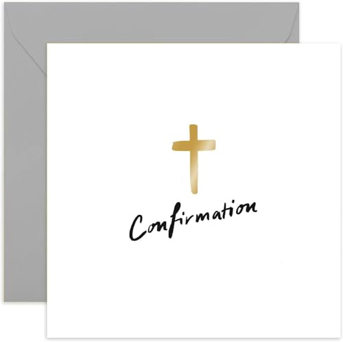 Old English Co. Tarjeta de confirmación para niña o niño, tarjeta de felicitación religiosa especial de cruz de lámina dorada para confirmación, tarjeta religiosa de celebración de confirmación para