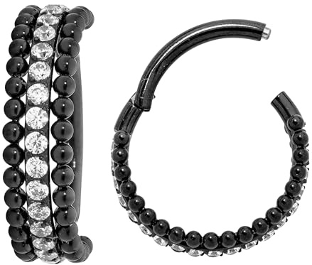 (8mm) Titan 1,2mm Doppel Kristall Segment Nasenring Hoop Knorpelohrring Septum Clicker Klappbarer Lippenring Daith Helix Rook Tragus Lobe Snug Piercing Schmuck
