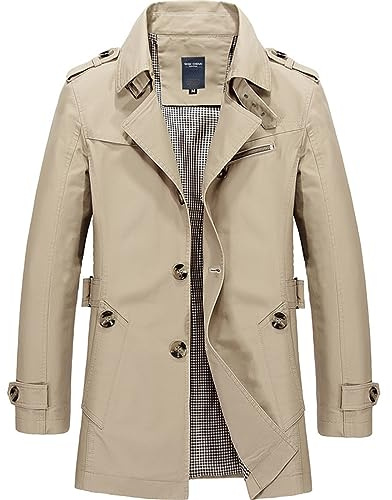 Duohropke Gabardina para hombre, abrigo de lana beige, abrigo de lana ajustado, parka de negocios, ropa de exterior, abrigo informal de invierno, chaqueta de cabaña a prueba de viento, chaqueta con