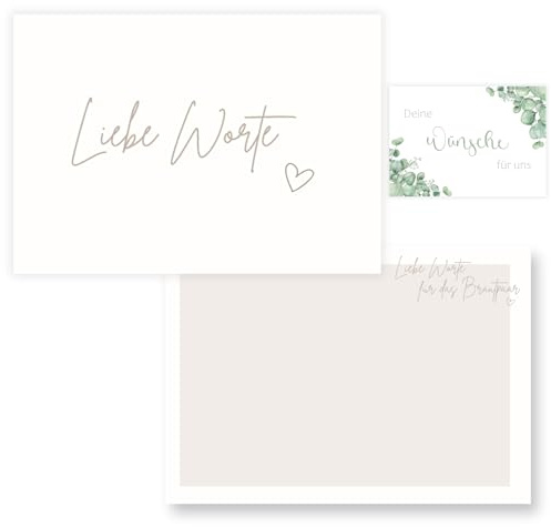 Wünschekarten Hochzeit – 50, 75 oder 100 Karten DIN A7, matt, beschreibbar mit jedem Stift – für Wunschbaum, Traurituale & Gästebuch – Beige Rosa Eukalyptus Gold Grün - Blanko