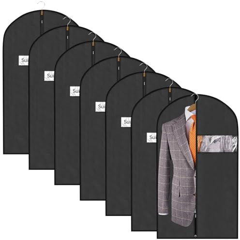 ManGotree Black Garment Bags, Men/Women Suit Bags for Travel, Garment Covers for Hanging Clothes, Nonwoven Breathable Clothing Protectors with Zipper for Closet Storage (60 x 100 cm, 6 Packs)