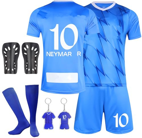 Kids Football Kit, Training Shirts with Shorts & Socks, Guard Plate & Keychain - 2023/24 Home and Away Jerseys for Boys & Girls