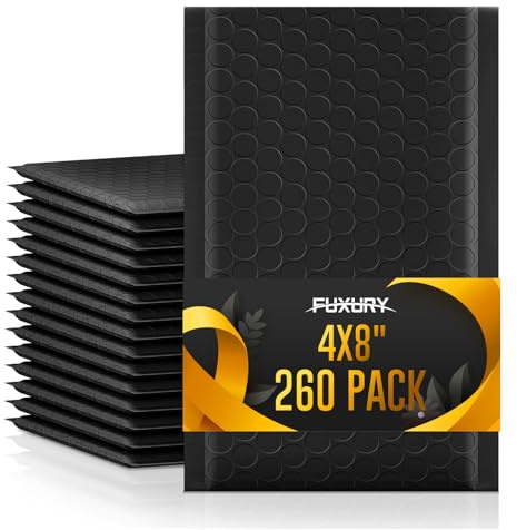 Fuxury 4x8 Bubble Mailer 260 Pack Black Padded Envelopes for Mailing Small Bubble Mailers Usable Size 4x7 Bubble Envelopes Self-SealPadded Mailers for Small Business Shipping Bulk#000