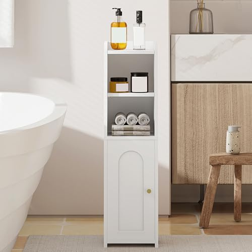 Hzuaneri Armadietto da bagno, Mobiletto da Bagno con Ante, Armadietto ad Angolo con Ripiani Regolabili, Organizzatore, Mobile Multiuso, 20 x 20 x 75 cm, Bianco BC19703X