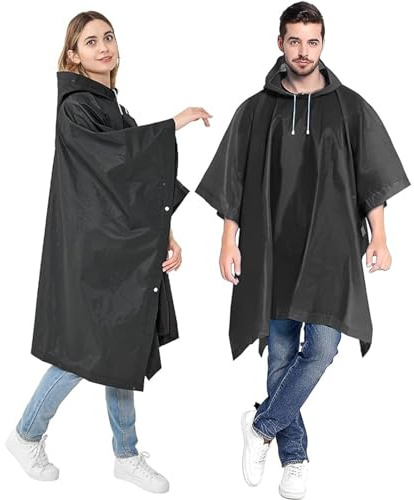 GUKOY Regnponchos regnrockar för vuxna återanvändbara, 2-pack svart, one size