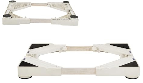 Waschmaschine Sockel, Verstellbare Waschmaschinen Untergestell Länge 50-77cm Breite 45-72cm Höhe 5.5cm Sockel Bärenlast 250kg, Waschmaschine Sockel 4 Fuß für Trockner Waschmaschine Kühlschrank WeiB