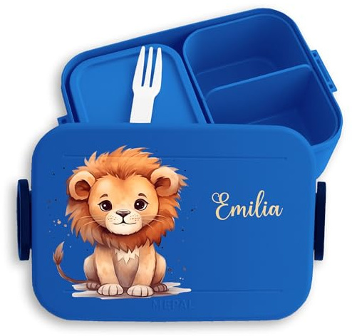 Kinder Bento Box Midi Lunchbox für Mepal Bentobox - Löwen - Brotbox Löwe Vesperbox König der Tiere I Leu I Zootiere - 900 ml - Blau - brotdose junge schule brotzeitbox mädchen kita lion loewen