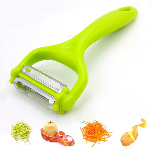 ANUSHA Pelador de patatas 3 en 1 Multifuncional para todo tipo de Frutas y Verduras Cuchillas Dentadas Para Juliana Pelador de Tomate, Patatas Y Zanahorias Pela Facil tus Verduras