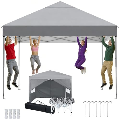 Kidsgigglz Gartenpavillon 3 x3 m,Partyzelt mit 4 Seitenteilen,Wasserdicht Gartenzelt,UV 50+ Schutz,Faltbar,Höhenverstellbar,Gartenpavillon,Pop-Up Pavillon,Festzelt für Party,Hochzeit,Strand,Grau