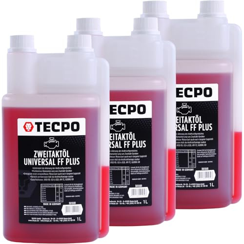 TECPO Zweitaktöl Universal 2-Takt FF Plus, teilsynthetisch, mit Fuel Fresh für Gemisch & Getrenntschmierung für Motorsäge, Rasenmäher, Mofa, JASO FD, ISO-L-EGD, API TC 1:50 mischbar