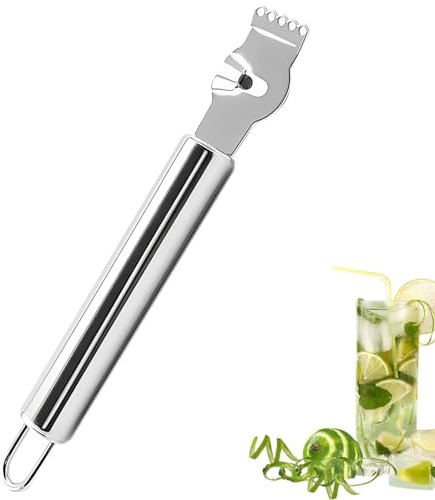 KOMUNJ Sbuccia-agrumi in acciaio inox con coltello e occhiello per appenderlo, per gin cocktail, lime, arance