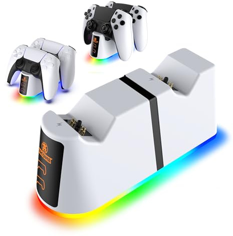 Akuma Cyber V01 Station de Charge pour Les manettes PS5 - Chargeur Manette PS5 DualSense & DualSense Edge - Charge Rapide et 10 Modes de lumière RGB - Blanc