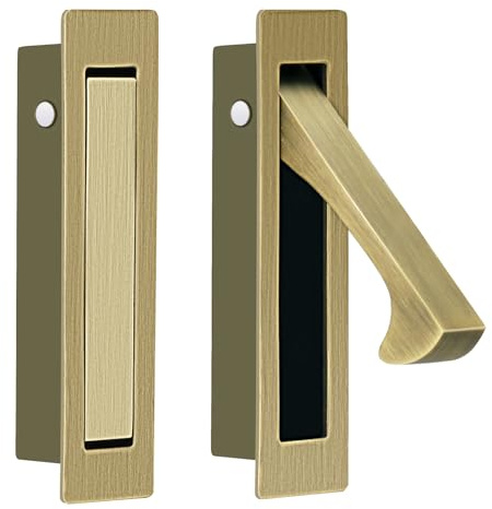 HOMOTEK Recessed Pocket Door Pull Handle, Edge Flush Door Pull, Hidden Door Finger Pull, Modern Pocket Hardware for Sliding Door, Size: 80x22x16mm, Stainless Steel 304 (Antique Brass,2pack)