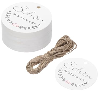 QUARKZMAN 50 Stück Geschenkanhänger Weiß Etiketten Geschenk Anhänger Tags, Rund 5cm Kärtchen mit 10 Meter Jute Schnur für Geschenkverpackung Weihnachten
