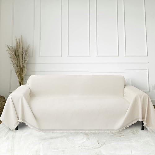 FLRISNTIG Schonbezüge Mit Fransen, Chenille Decke, Anti-Rutsch-Abdeckung, Multifunktionsdecke Für Zuhause, Wohnzimmer Sofa, Büro (Weiß, 230X300cm)
