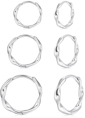 Cangall Creolen Silber 925, 3 Paare 925 Sterling Silber Ohrringe Creolen Set für Multiple Piercings, Hypoallergene Kleine Knorpel Schlafen Twisted Ohrringe Silber 925 für Damen Mädchen 10/12/14mm
