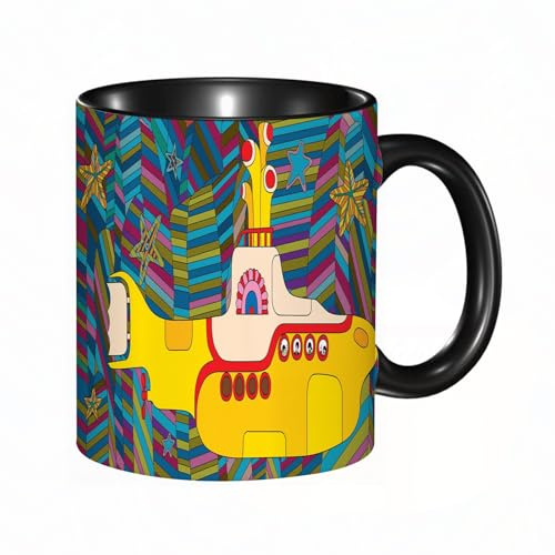 HRRASFAZF Tasse à Café | Tasse Céramique Fine | Cadeau Original | 330ml | Mug avec Anse | Cadeau Original pour Homme et Femme | Illustration du groupe de rock The Beatles du sous-marin jaune