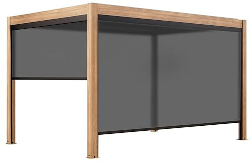 Pergola bioclimática autotransportada 3x4m y 2 persianas madera gris