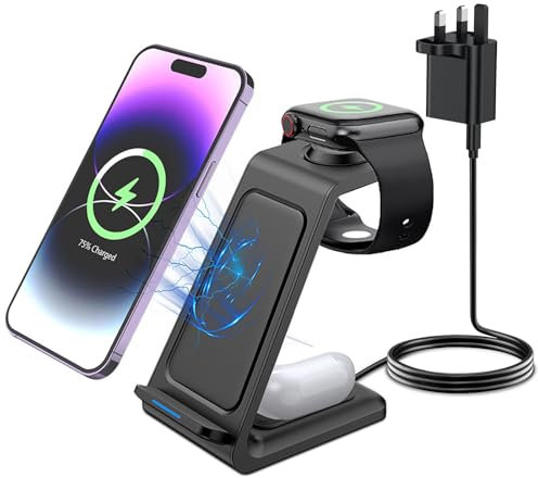 bayite Wireless Charger, 3 in 1 Wireless Charging Station for iPhone 16 15 14 13 12 11Series, Phone and Watch Charger Stand for Apple Watch Ultra/10/9/8/7/6/5/4/3/2/SE, AirPods Pro/4/3/2