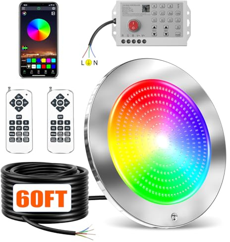 Pool Lights for Inground Pool, 60Ft 54W 10Inch LED Inground Pool Light with 3 Control Way (App/Remote/Controller), Color Changing Underwater Swimming PoolLight for 10 Large Wet Niches