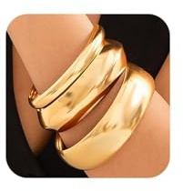 GAUEIOUR Pack of 3 Chunky Gold Bangles for Women Fashionable Wide Wrist Bracelets Stack Statement Bangles Fashion Jewellery Gift(Gold)