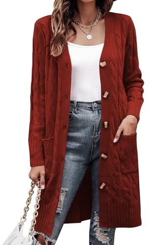 Aottori Cárdigan de Punto Mujer Manga Larga Botones Cardigans Suéter Casual Abrigo Frente Abierto Jerseis Chaqueta con Bolsillo