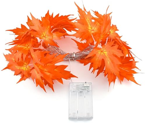 WUSJCOF 20 luci LED Foglie di Acero, Halloween Ghirlanda di Luci batteria con timer, decorazioni autunno, Ringraziamento, Natale, luminosa Foglie Autunnali Luci per la decorazione di Halloween (3M)
