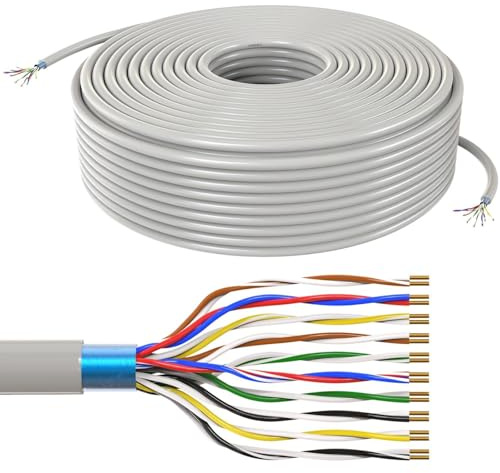 Lumonic Telefonkabel JYSTY grau | 10x2x0,6mm CCA | 50m | farbcodiert & geschirmt | Metermarkierung | Fernmeldekabel, Telefonanschlusskabel