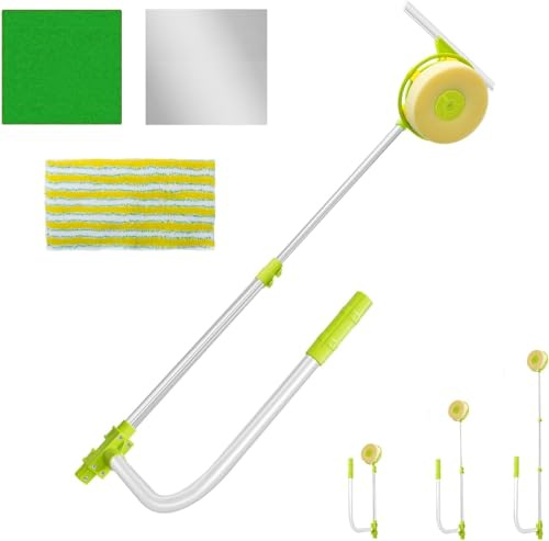 2 in 1 Mulpurpose Window Cleaning Tool,U Shaped Telescopic High Rise Window Cleaner,1.4m Extendable Pole, Adjustable Sponge Head and Squeegees Kit for Office, Cars and Bathroom