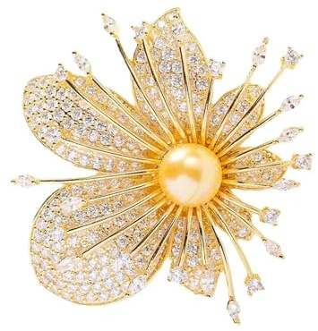 Broche de orquídea cubierto de cristal y perlas de imitación brillantes, joyería de moda, pin de flor de cristal con perlas brillantes, regalo para mujer