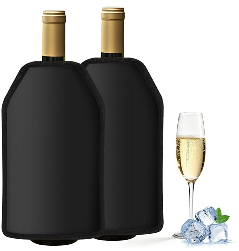 Oaioya 2 Pack Wine & Champagne Cooler Sleeves 23.5x15.5cm, Triple-Layer Insulation, Prosecco Bottle Chiller Cooler, 6+ Hours Ice Cold, Black, Keep Drinks Ice Cool for Dinner Parties Picnics