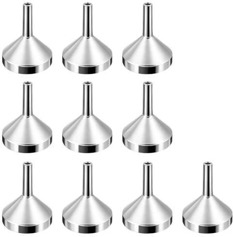 10 PCS Small Funnel Set, Mini Funnels for Filling Bottles, Silver Aluminium Mini Funnels, Durable & Reusable Hip Flask Funnel for Liquids, Powders, Oils, Perfume & Jam Filling Bottles