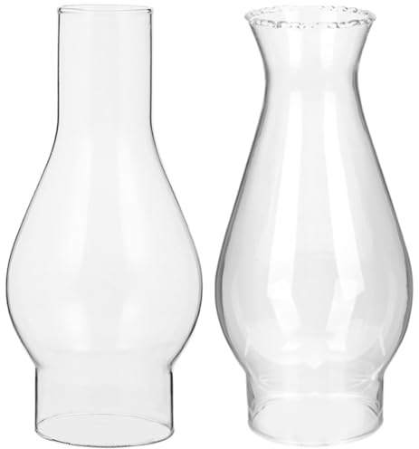 JOINPAYA Paralume Vetro Trasparente Antivento per Lampada a Olio, Set 2 Pezzi Doppia Misura, Coprilampada per Lampade a Cherosene Vintage, per Illuminazione D’Ambiente e Decorazione
