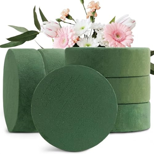 Florist Foam Blocks - 6 Round Green Floral Foam Bricks For Professional Flower Arranging | Wet Or Dry Use To Securely Hold Any Stem | Ideal For Bouquets, Centerpieces, Hotel Displays & DIY Projects