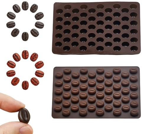 Chocolate Making Kit 2 Pcs Coffee Bean Chocolate Mold, Brown Silicone 55 Cavity Mini Baking Moulds for DIY Decorations Cake Jelly Candy Gummy Ice Cube Making Soap Pudding Party Treats