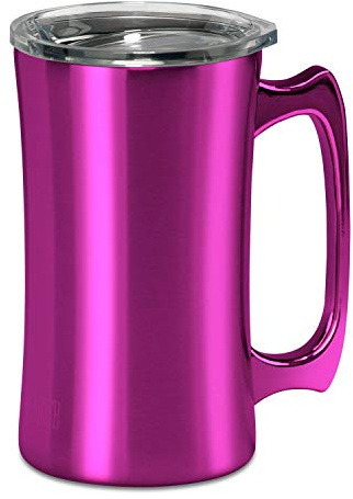 True North Stainless Steel Insulated Beer Mug Tumbler + Tankard with No-Spill BPA Free Triton Lid, Keeps Drinks Warm or Cold for 24 Hours, Perfect for IPA, Coffee, Tea or Wine, 20 oz, Jewel Pink