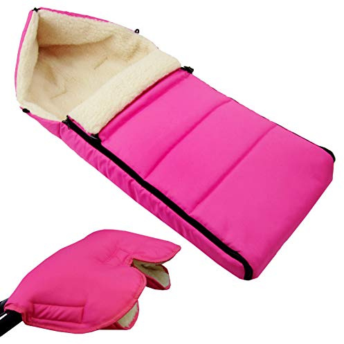 BAMBINIWELT KOMBI-ANGEBOT Muff + vinterväska 108 cm – av lammull för barnvagn, buggy, hjulberlock – ylle – LINIERT rosa