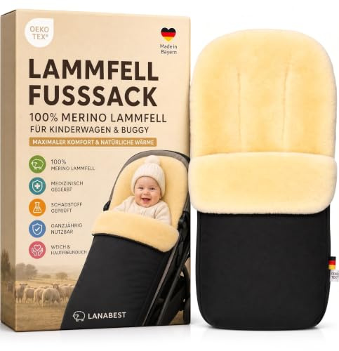 Chancelière Lanabest en peau d'agneau - Fabriquée en Allemagne - Certifié Öko-Tex - Tannage médical