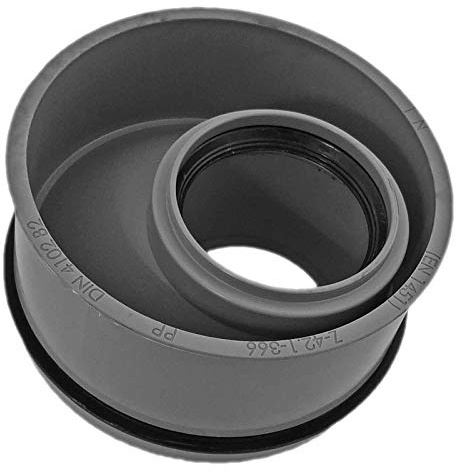 MegaHaustechnik HT Innenreduzierstück exzentrisch mit Muffe DN40 x Gummi-Dichtung DN110, für Rohr Außendurchmesser 40mm auf Steck-Ende Dichtung außen Ø 110mm, Reduktion Erweiterung Reduzierstück KG