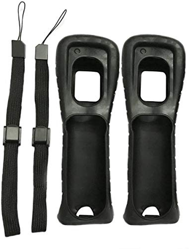 Lot de 2 coques en silicone avec dragonne de rechange pour télécommande Wii (Noir)