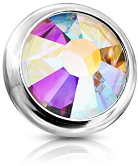 Paula & Fritz® Aufsatz-Dermal Anchor 5 mm Kristall Regenbogen 316L Chirurgenstahl 1,6 mm Gewinde Haut-Anker Skin Diver Implantat Kugel