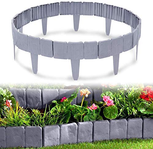 Aufun Bordo Prato Effetto Pietra 2,5 m bordura da giardino in polipropilene, Bordo Prato Palizzata per aiuola palizzata decorativa da giardino, 1 elemento 25x23x1 cm(10 Pezzi, grigio)