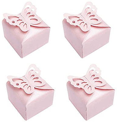 Niaciswe Hochzeit Geschenkboxen 60 Stück Rosa Schmetterling Geschenkschachtel Hochzeit, Taufe, Geburtstag, Jahrestag, Abschluss, Halloween, Ostern 6 x 6 x 5,5 cm