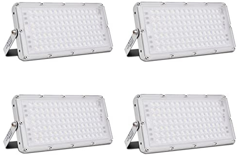 Sararoom 4 Pack Strahler Außen 100W, 10000LM Superhell Scheinwerfer, 6500K Kaltweiß Flutlicht Mit 105 LEDs - IP65 Wasserdicht Außenstrahler Fluter für Garten Auffahrt Garage Terrasse