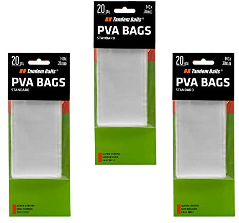 Tandem Baits 3er-Pack PVA Bags Standard Netz PVA-Beutel für Boilies | PVA-Schlauch Wasserlöslich | Futterschlauch für Köder | Karpfenzubehör Profis & Hobby-Angler 3x20 STK. 140 x 70 mm