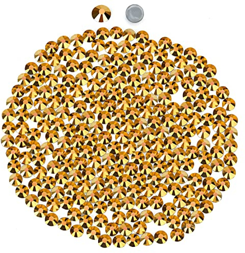 2880 Hotfix-Strasssteine,Flatback Glitzersteine Stones, Glas, runde Kristalle Strasssteine, Edelsteine​zum Basteln, für Kleidung, Schuhe, Taschen, DIY-Dekoration,Mine Gold,SS16,3.8MM-4MM