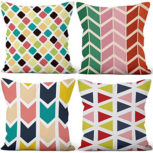 Aoihrraan 55x55cm 4er Set Dekorativ Kissenbezug Bunt Pfeil Geometrisch Muster Weicher Plüsch Quadratischer Kissenbezug Wohnkultur Für Bett Wohnzimmer Draussen Balkon Terrasse Patio Stuhl Garten Sofá