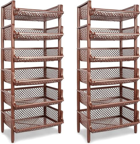 ARTECSIS Korbregal 2er Set Braun aus Kunststoff stapel-/erweiterbares Stecksystem als Stapelregal, insgesamt 12 Regalelemente