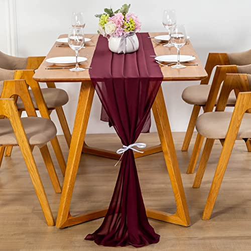 YUNSHANGHE Modern Chiffon Tischläufer, 70x300 cm Abwaschbar Tischdecke, Hochzeit Dekoratives Tischband aus Stoff, Table Runner, Tischdekoration für Hochzeit Geburtstage Kommunion (Weinrot)