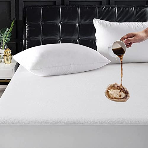 100% Waterproof Mattress Protector Double 140 x 193 cm - Extra Deep 35 cm Terry Top Microfiber Fitted Mattress Protector - Hotel Quality Hypoallergenic Bedding Cover For Bedroom